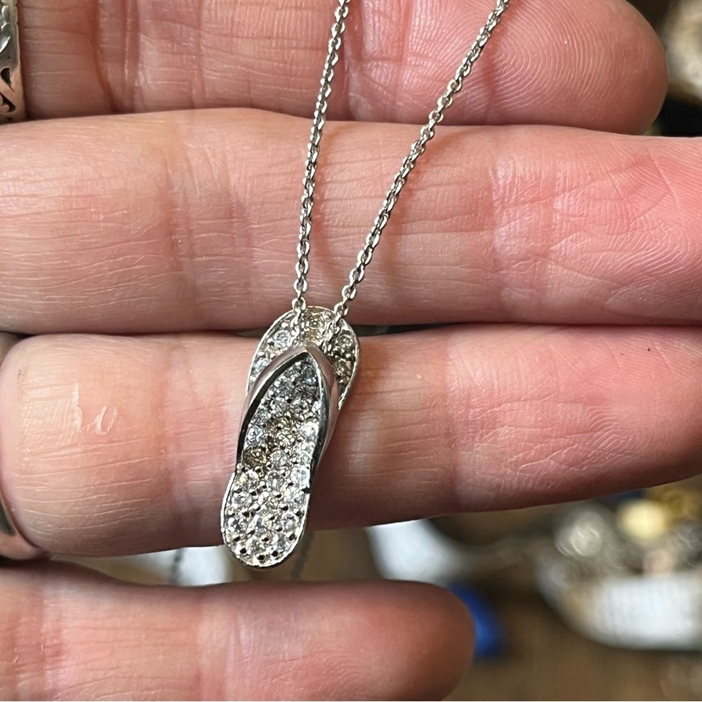 Sterling silver 925 FAS cz FLIP-FLOP pendant necklace. BEACHY, boho, summer